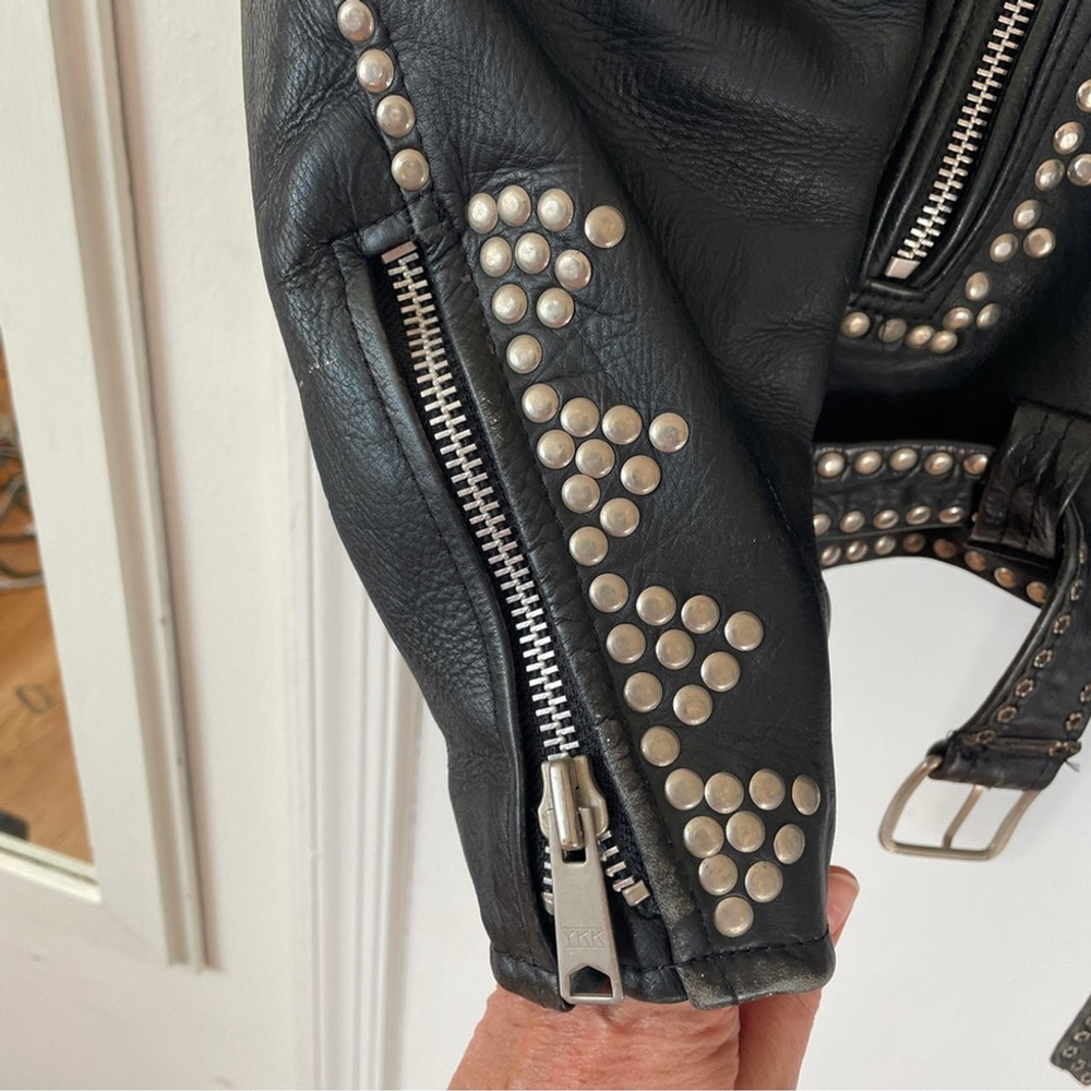 Vintage Nice London Studded black leather motorcycle jacket moto coat M - Picture 14 of 15